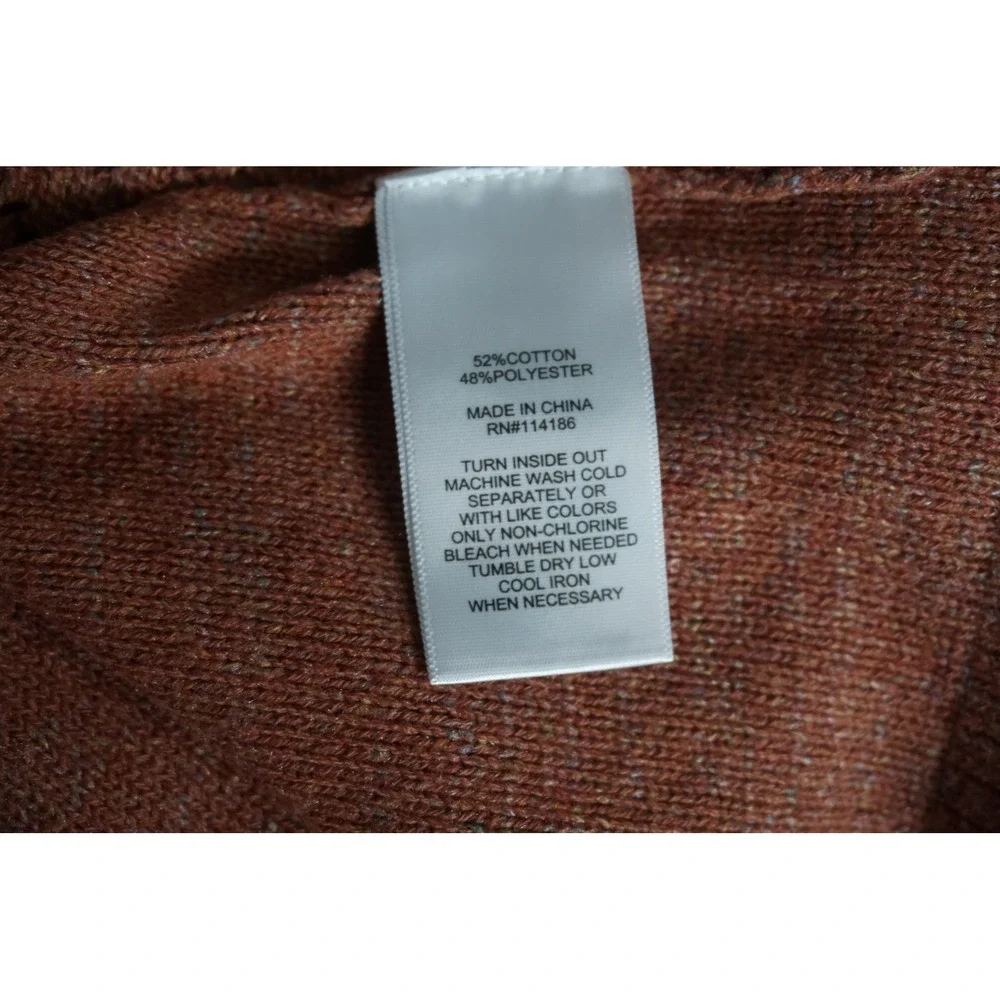 Frye and Co Womens Rust Orange Pointelle Knit V-Neck Tassel Sweater Large